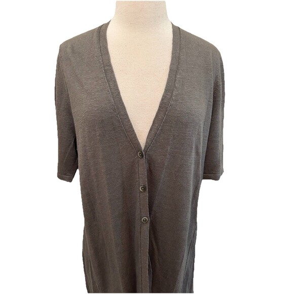 J.Jill Short Sleeve Caraway Green Linen Blend Cardigan Sweater L - Picture 2 of 6